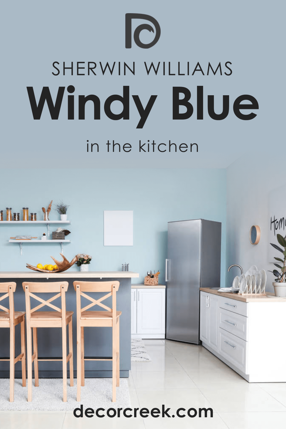 Kitchen with Windy Blue SW-6240 Paint Color