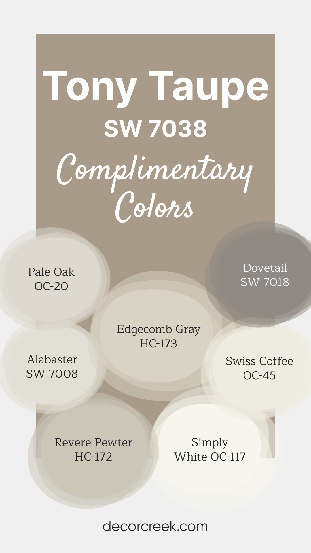 Complimentary Colors for Tony Taupe SW 7038 Paint Color by Sherwin Williams