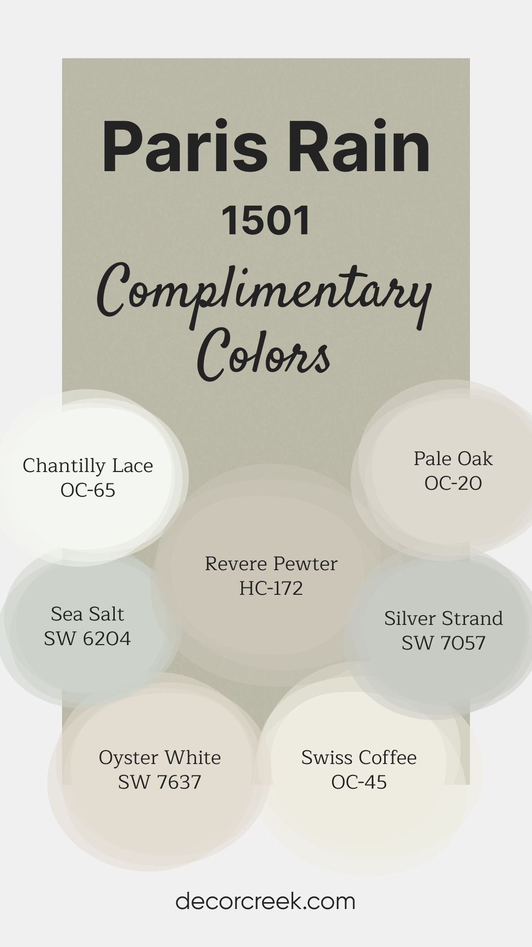 Complimentary Colors for Paris Rain 1501 Paint Color by Benjamin Moore