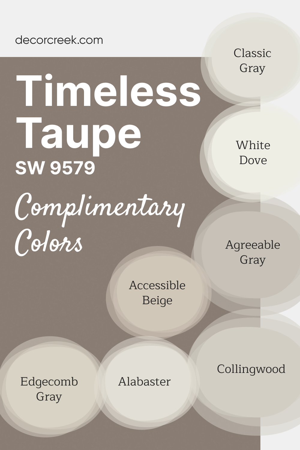 Complimentary Colors for Timeless Taupe SW 9579 Paint Color by Sherwin Williams