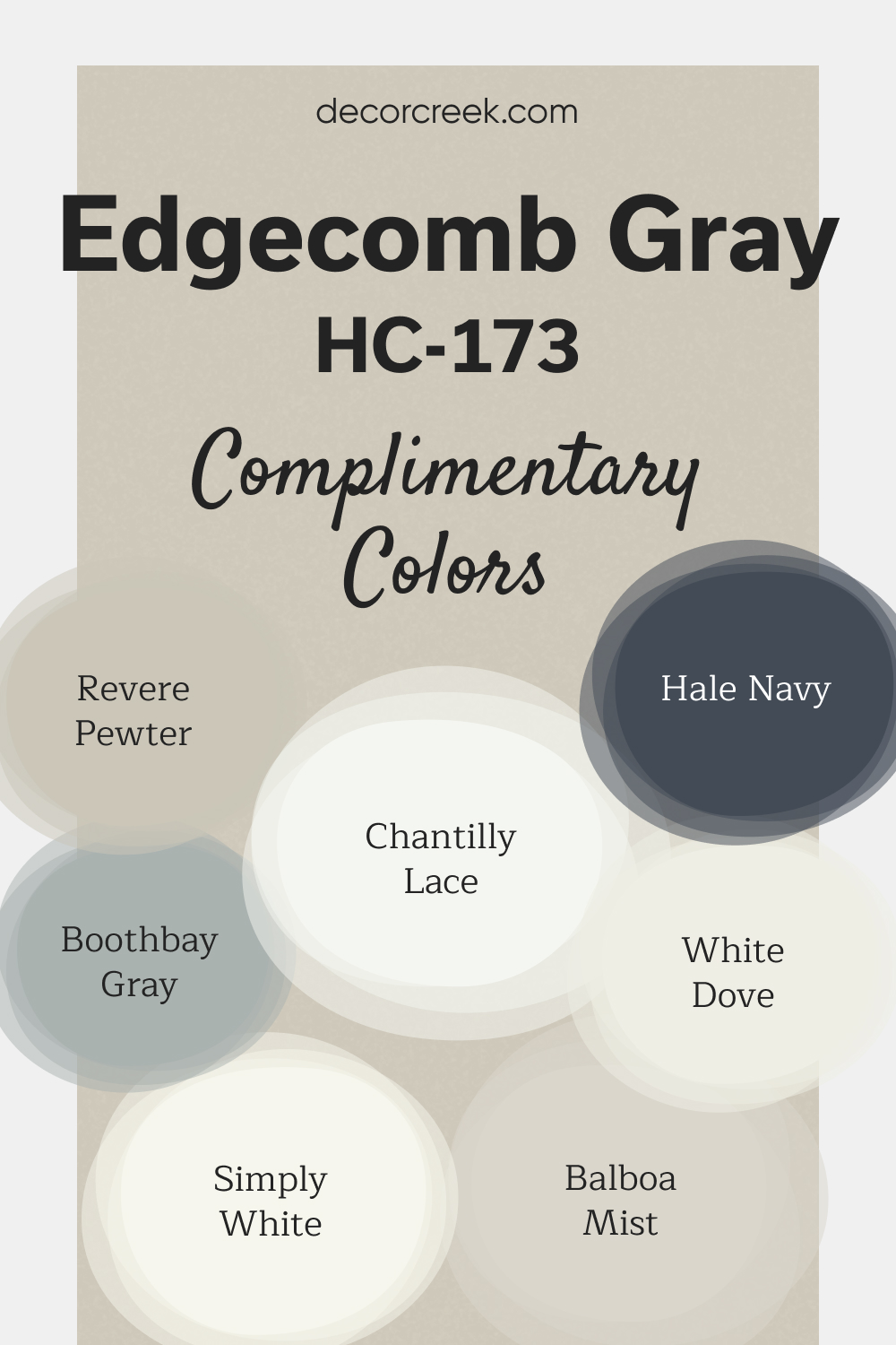 Complimentary Colors for Edgecomb Gray HC-173 Paint Color by Benjamin Moore