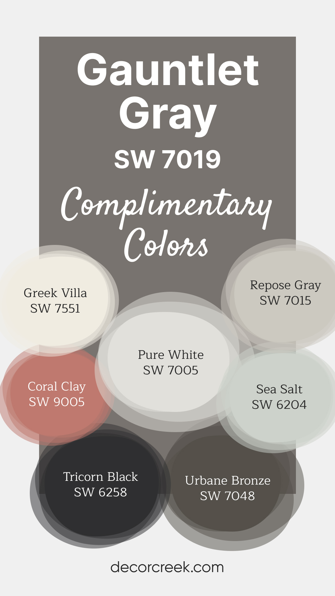 Complimentary Colors for Gauntlet Gray SW 7019 Paint Color by Sherwin Williams