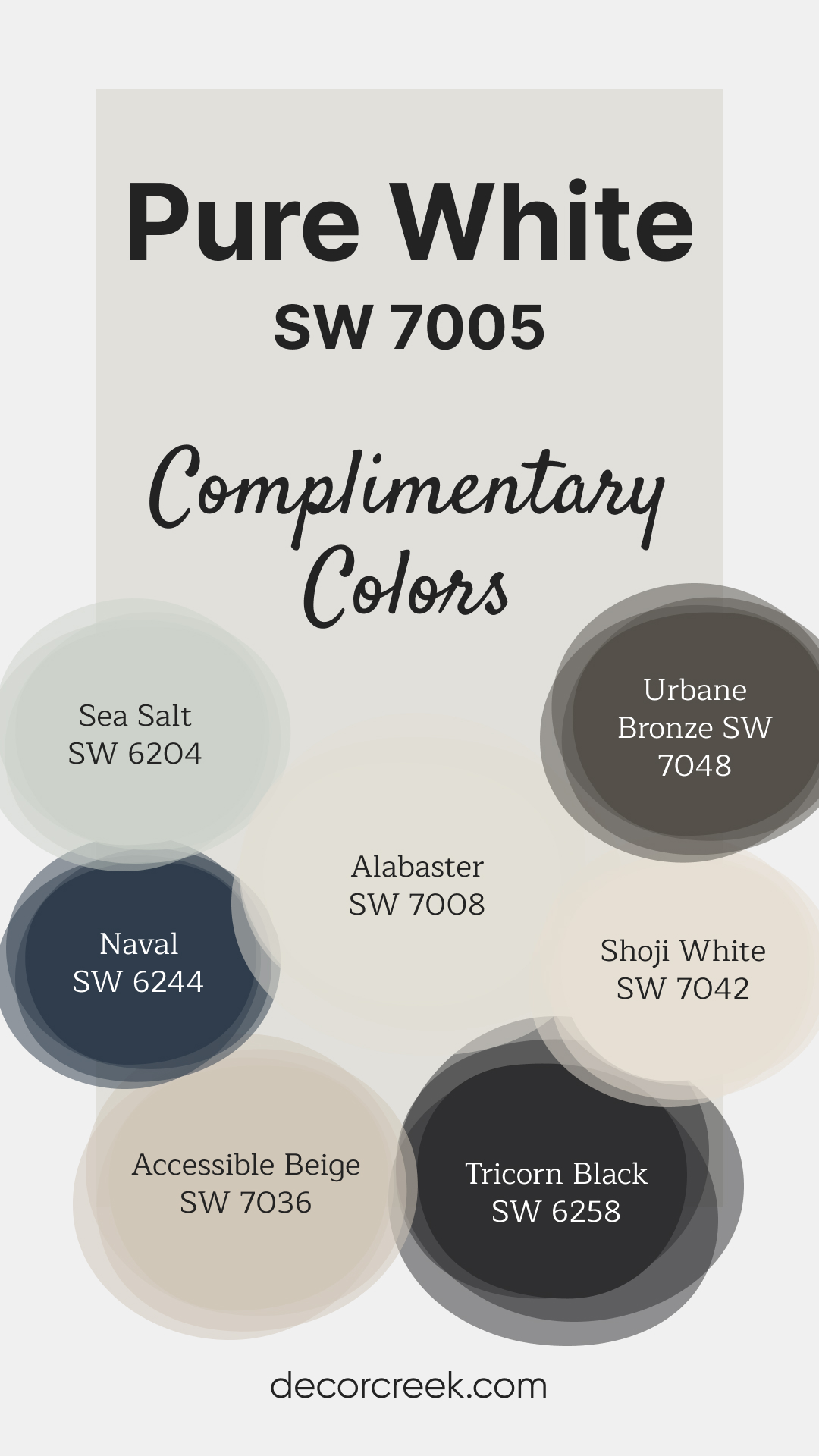 Complimentary Colors for Pure White SW 7005 Paint Color by Sherwin Williams