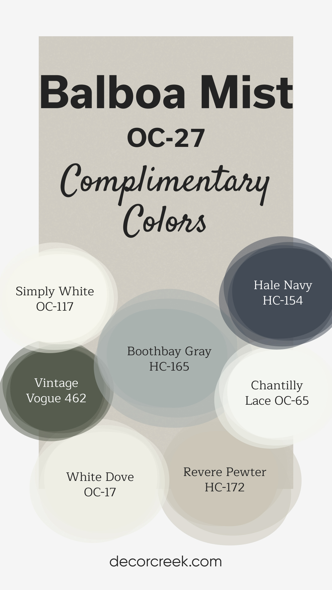 Complimentary Colors for Balboa Mist OC-27 Paint Color by Benjamin Moore