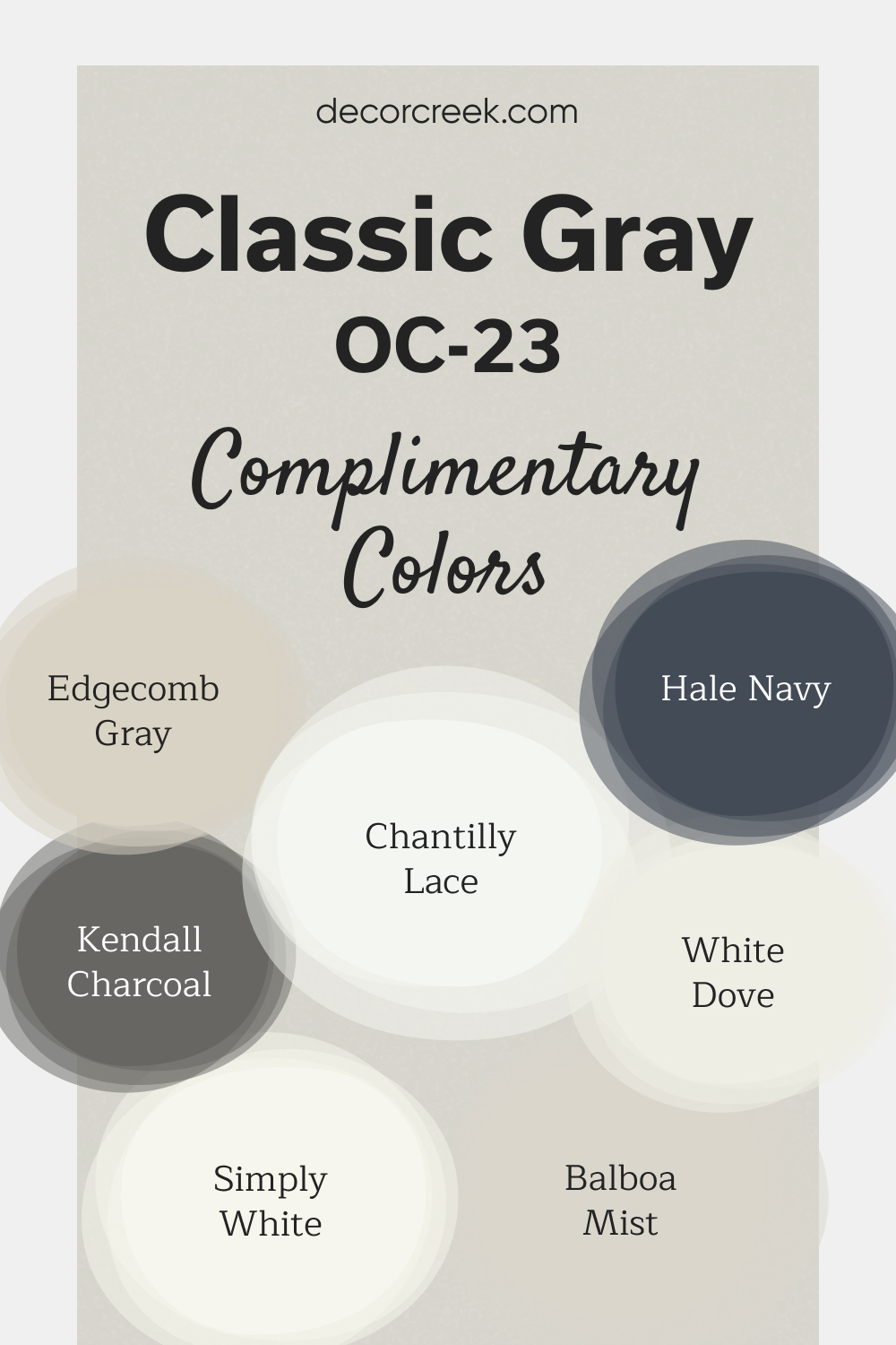 Complimentary Colors for Classic Gray OC-23 Paint Color by Benjamin Moore