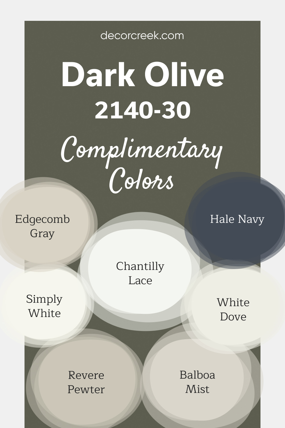 Complimentary Colors for Dark Olive 2140-30 Paint Color by Benjamin Moore