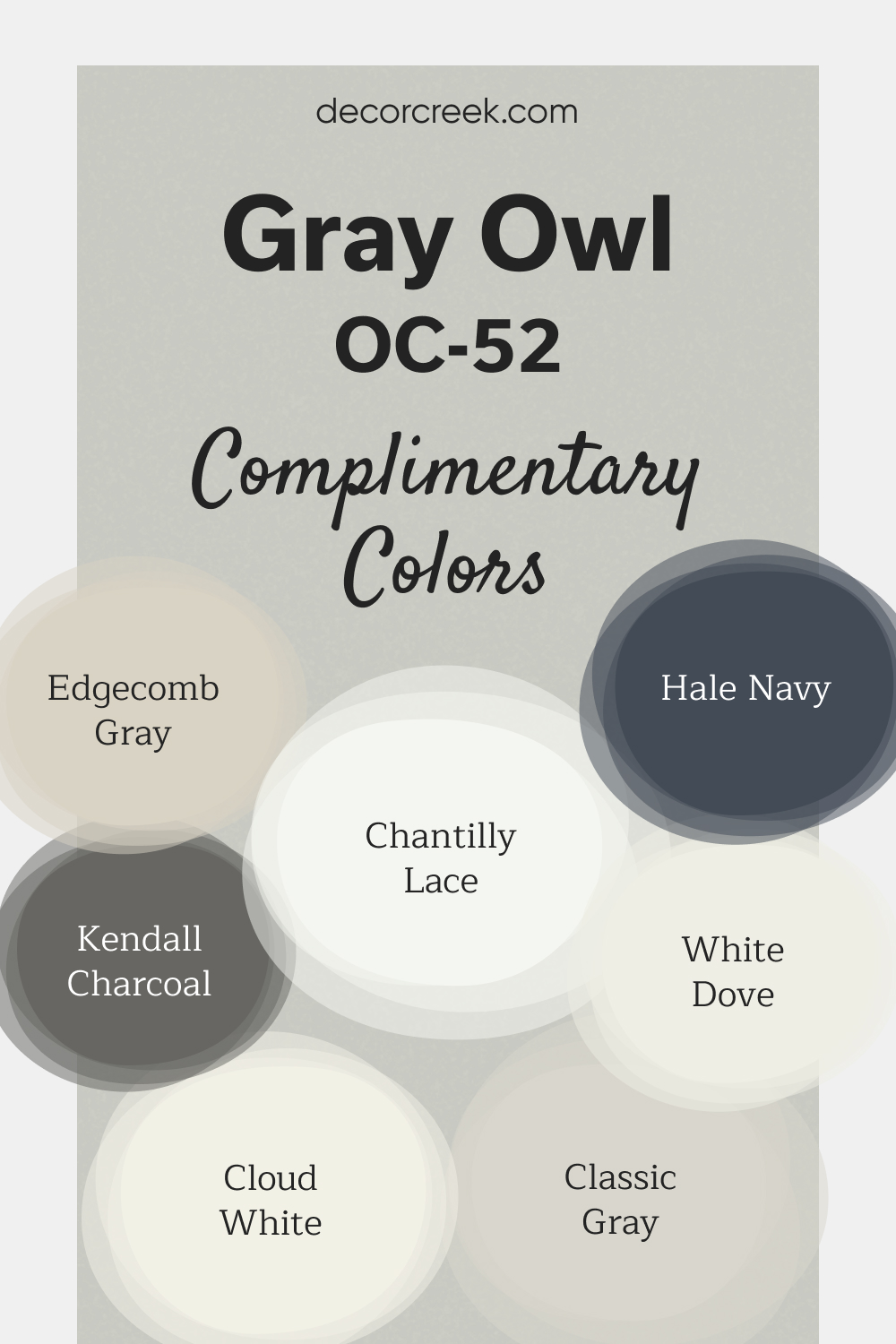 Complimentary Colors for Gray Owl OC-52 Paint Color by Benjamin Moore