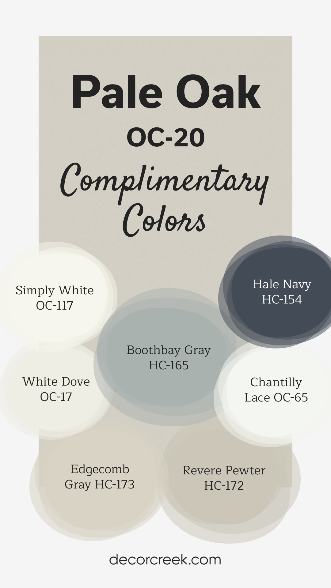 Complimentary Colors for Pale Oak OC-20 Paint Color by Benjamin Moore