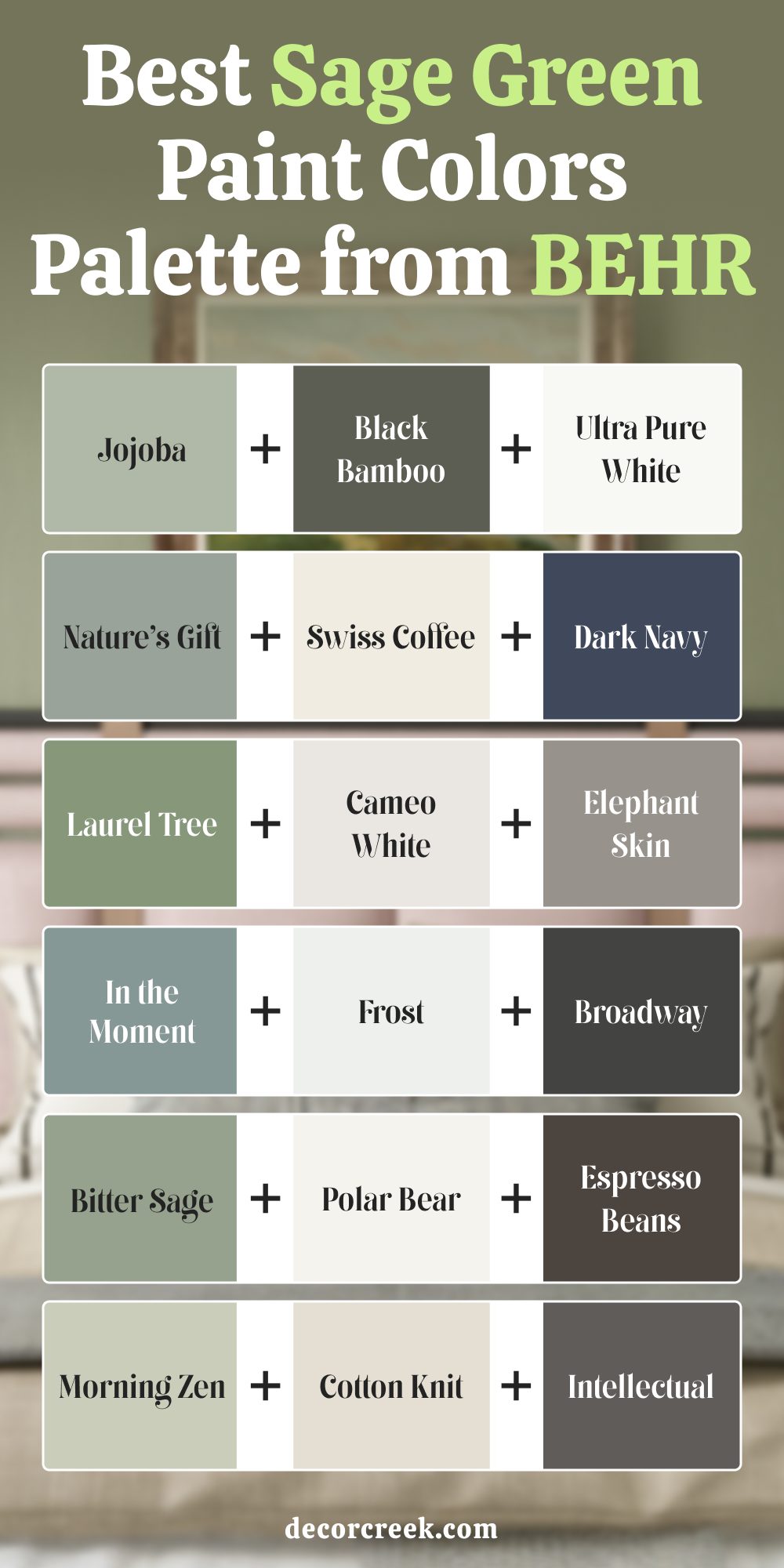 Best Sage Green Paint Colors Palette From BEHR