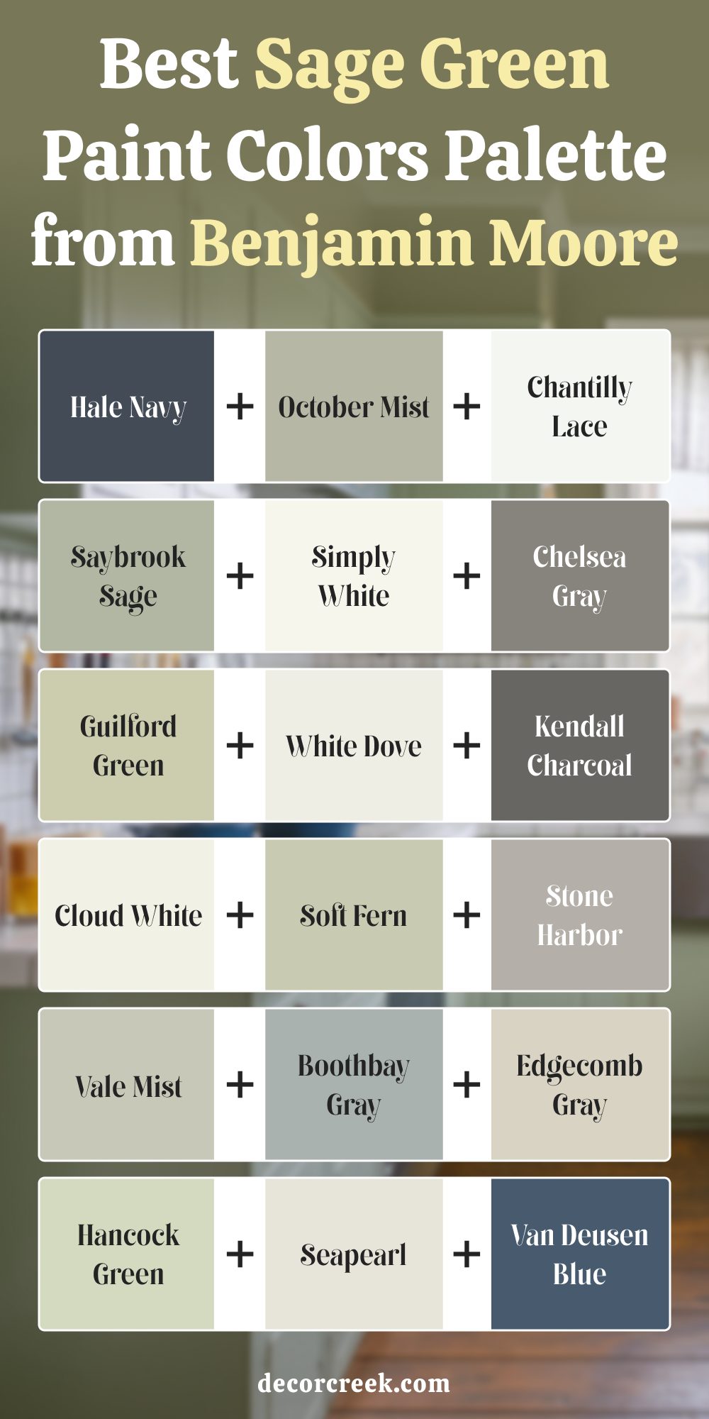 Best Sage Green Paint Colors Palette From Benjamin Moore