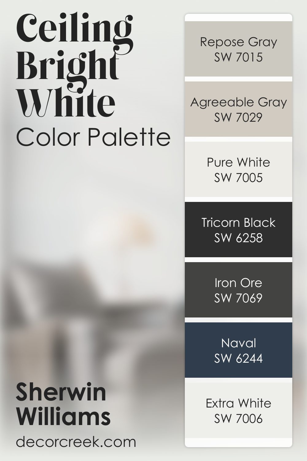 Ceiling Bright White SW 7007 by Sherwin Williams Color Palette