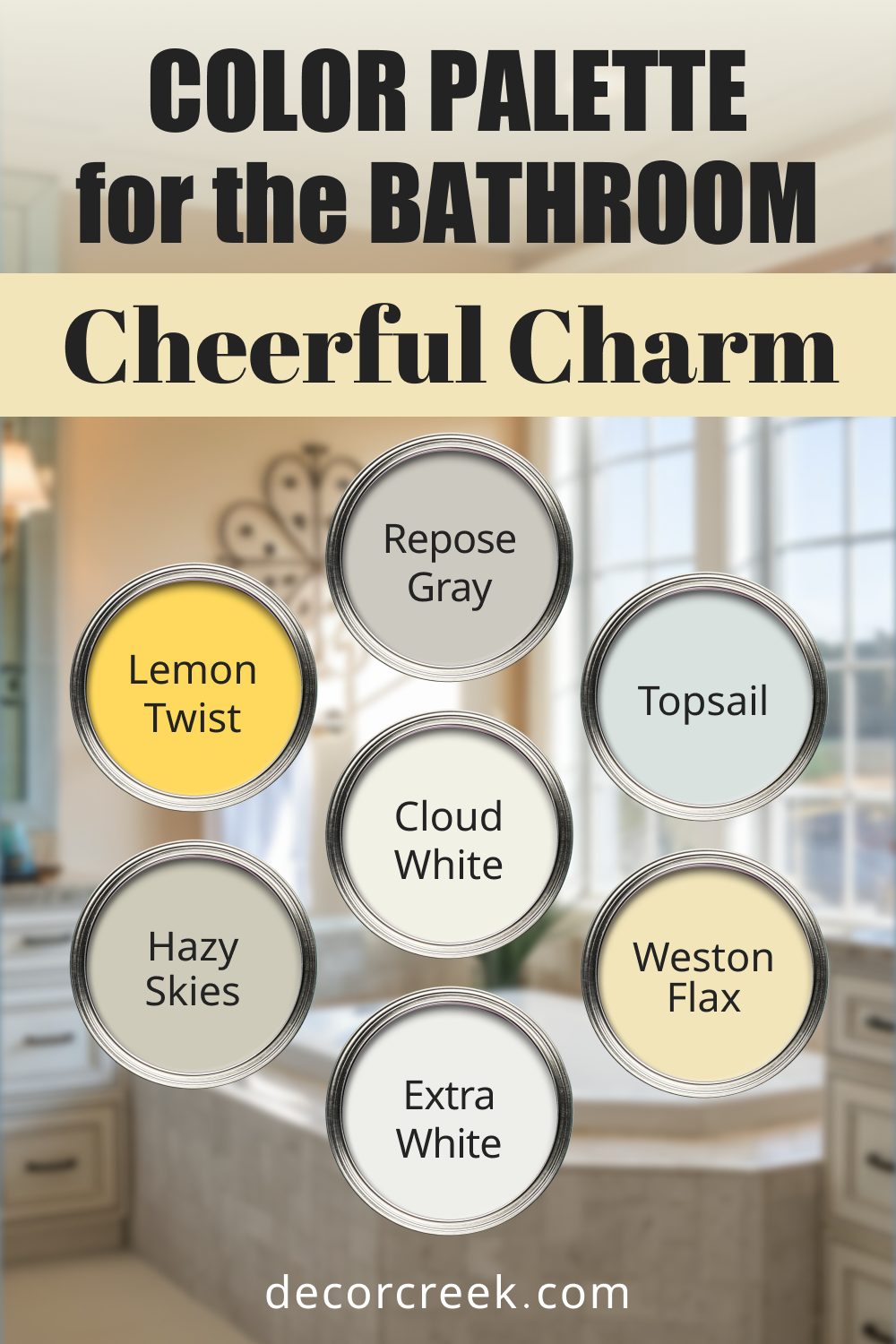 Cheerful Charm - 14 Best Paint Color Palettes for the Bathroom