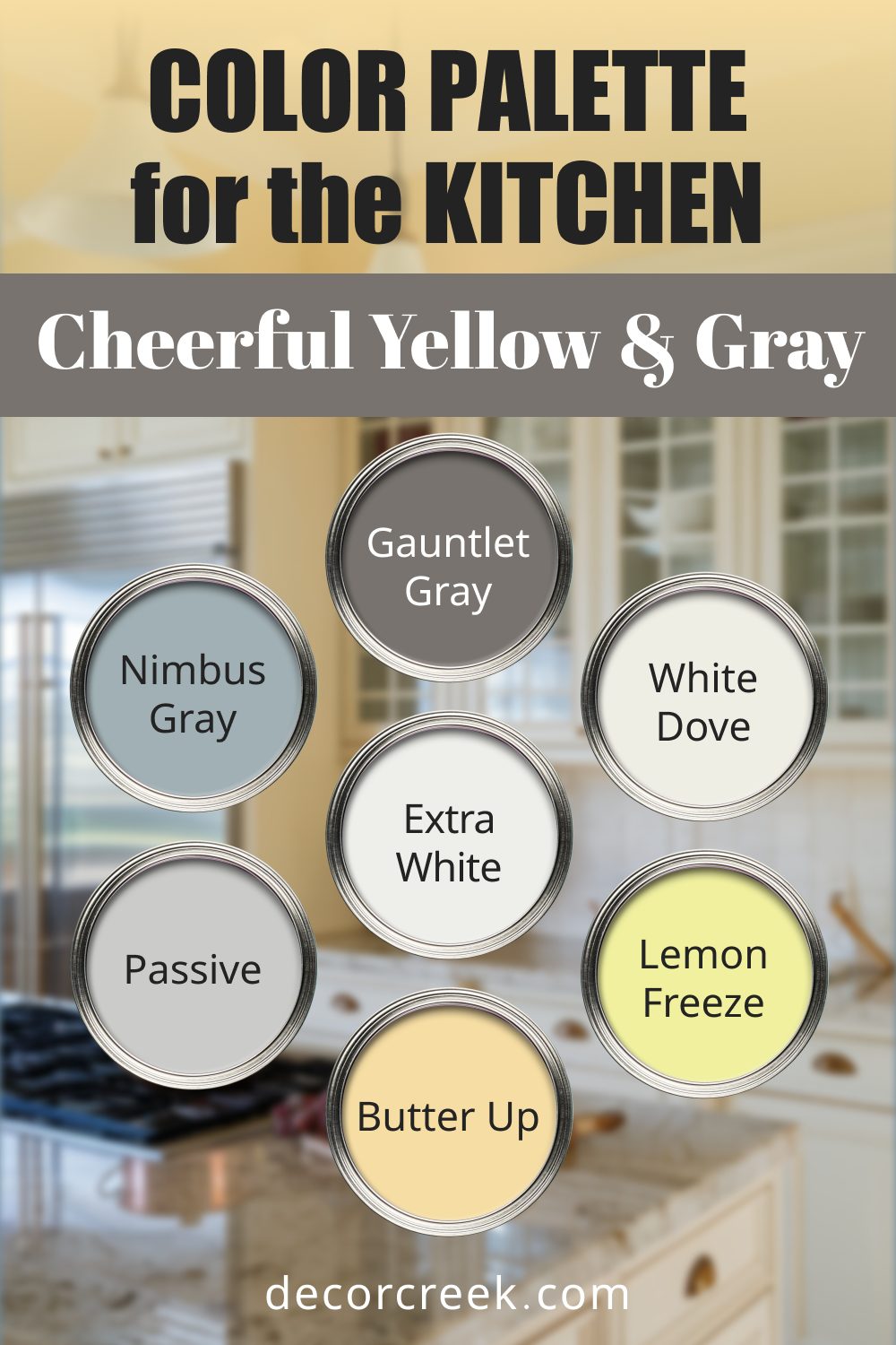 Cheerful Yellow & Gray - 19 Best Paint Color Palettes for the Kitchen