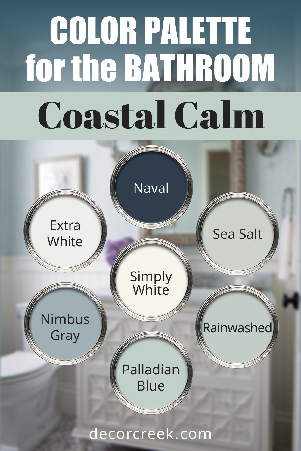 Coastal Calm - 14 Best Paint Color Palettes for the Bathroom