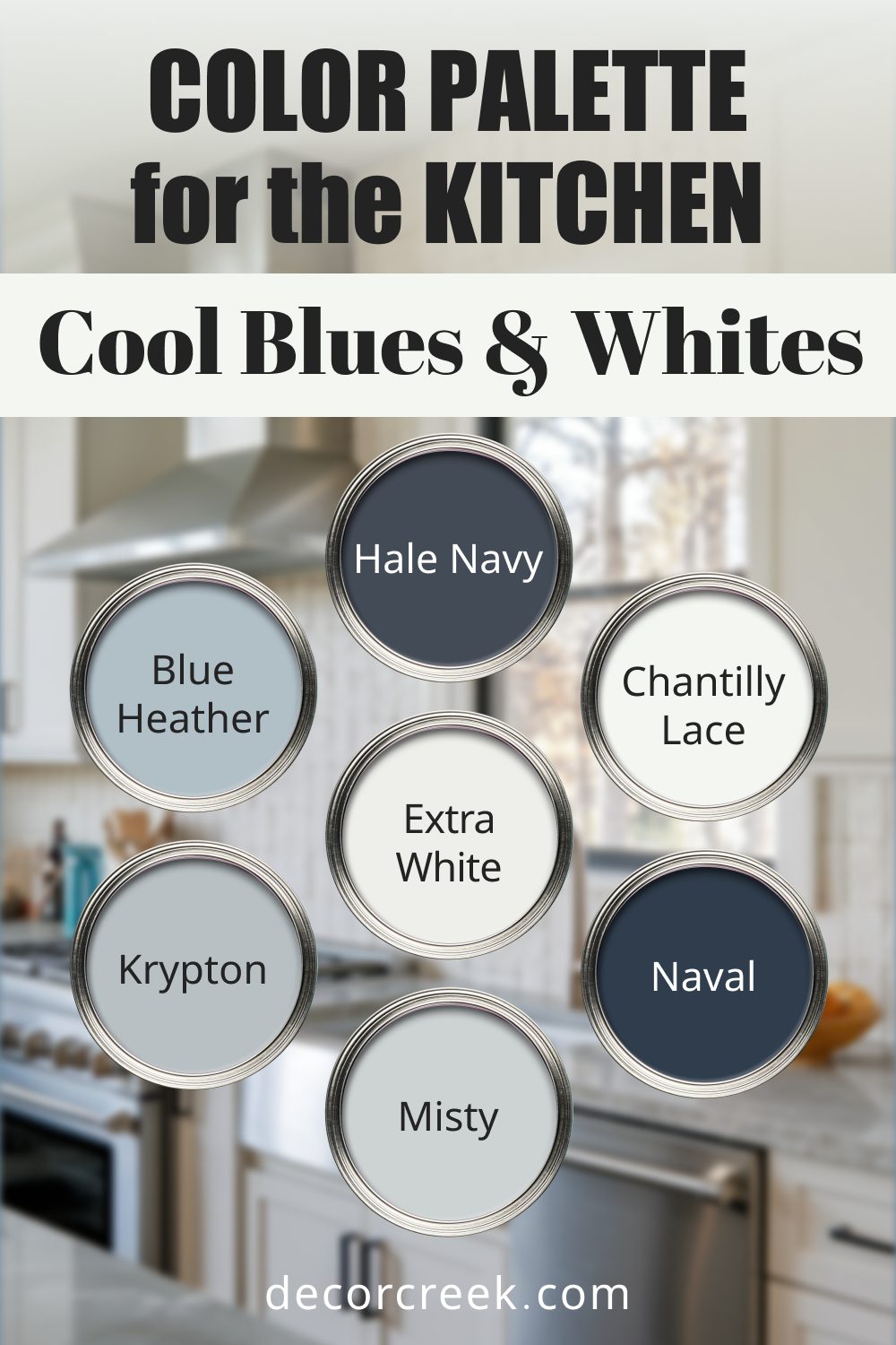 Cool Blues & Whites - 19 Best Paint Color Palettes for the Kitchen