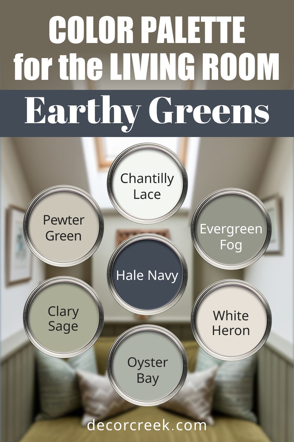 Earthy Greens - 18 Best Paint Color Palettes for the Living Room