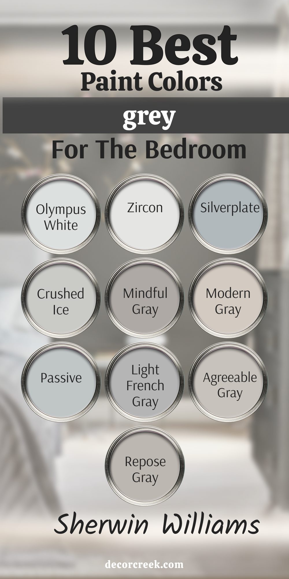 10 best Grey Paint Colors For Bedroom from sherwin williams
