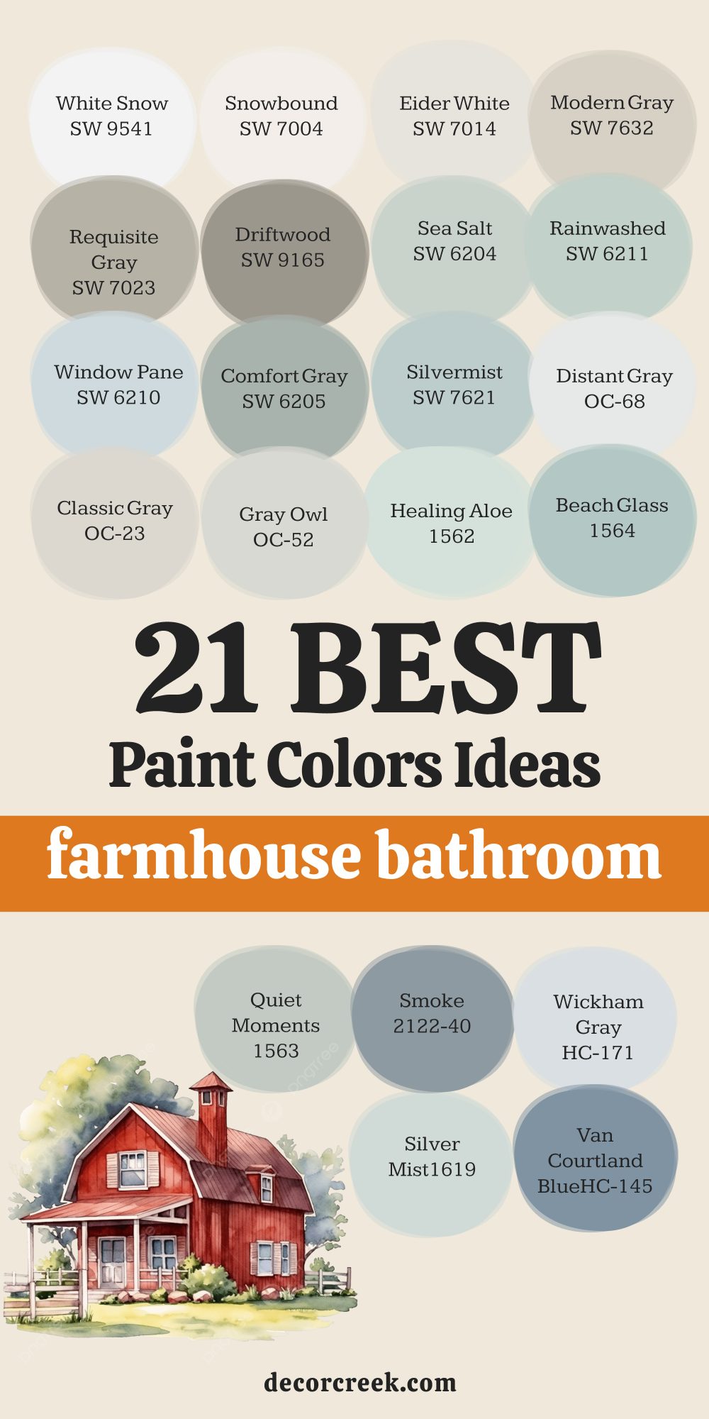 21 paint color ideas for the Farmhouse bathroom