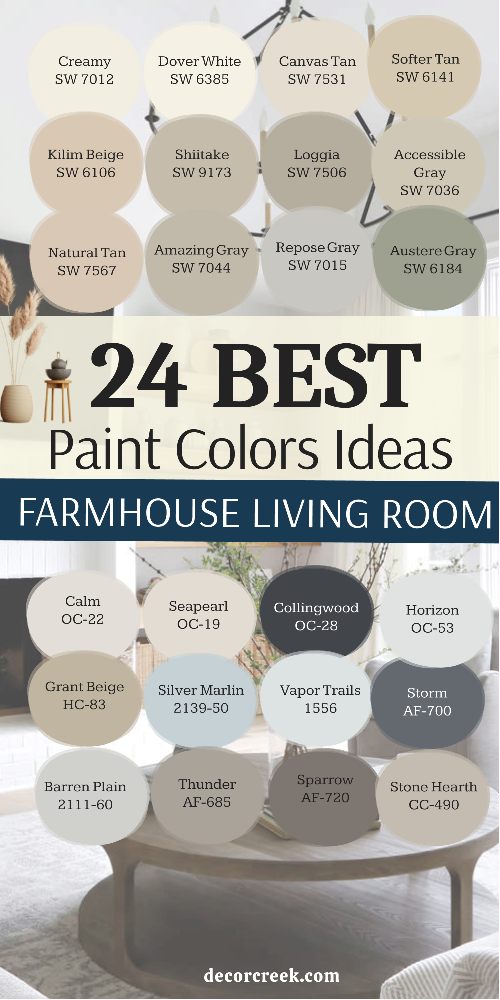 24 paint color ideas for the Farmhouse living room