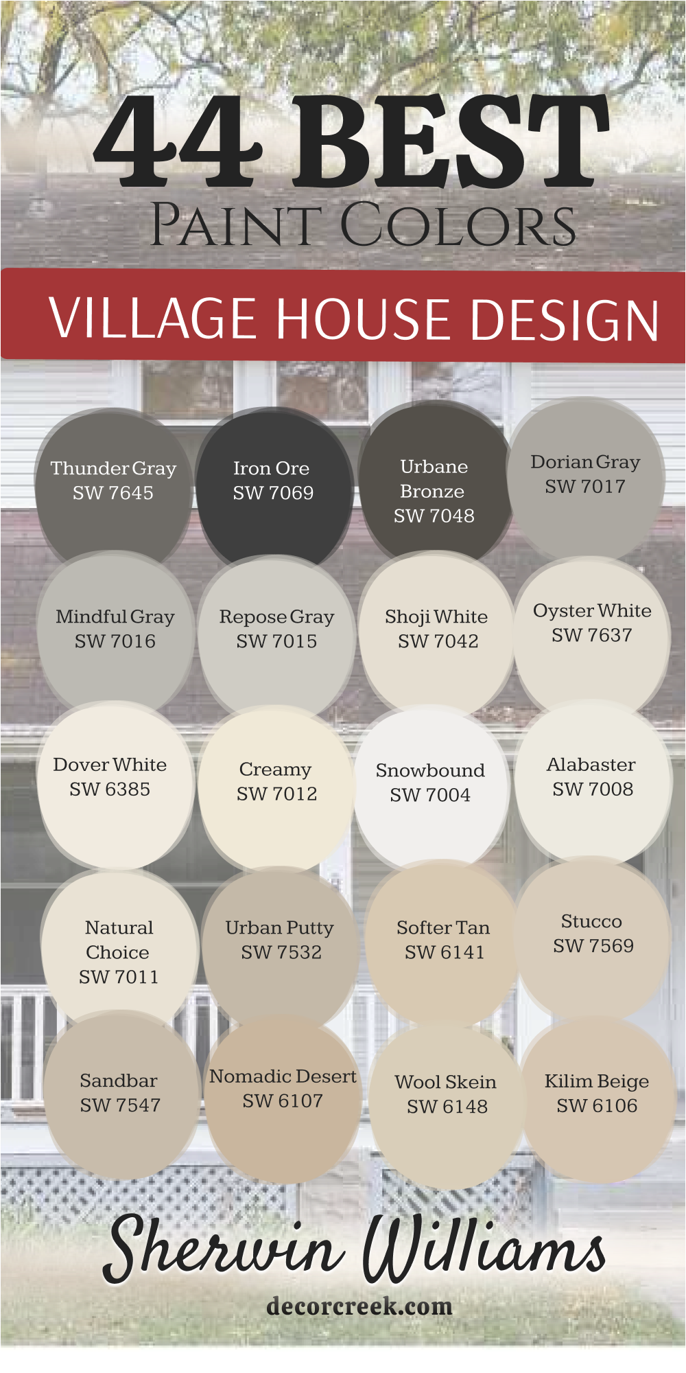 44 paint colors for the Village House Design from Sherwin Williams