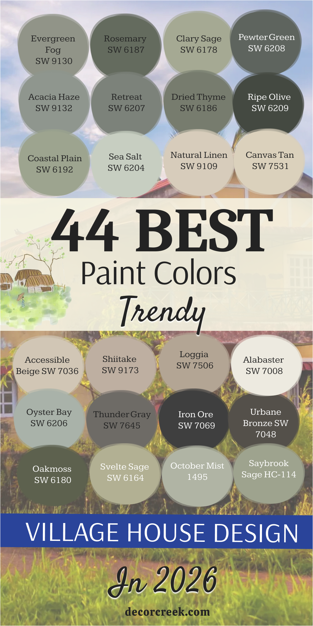 44 trendy paint colors for the Village House Design in 2026