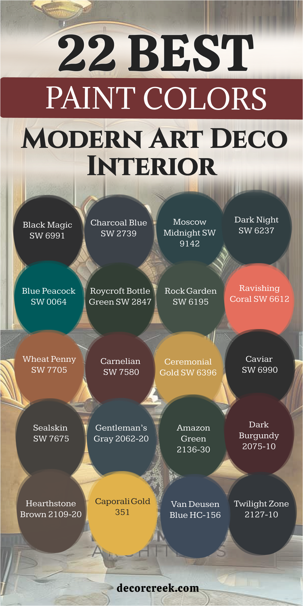 22 paint colors for the modern art deco interior