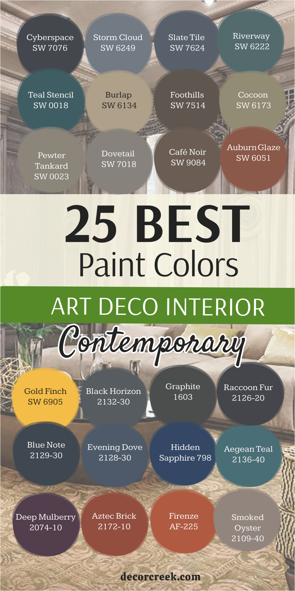 25 paint colors for the contemporary art deco interior