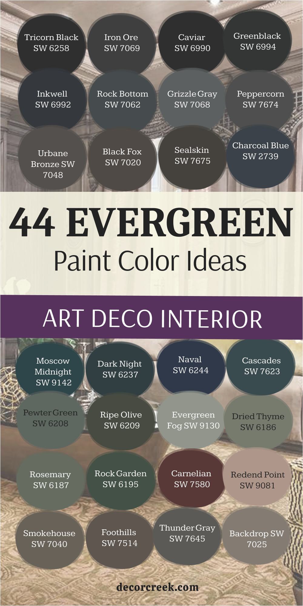 44 evergreen paint color ideas for the Art Deco Interior
