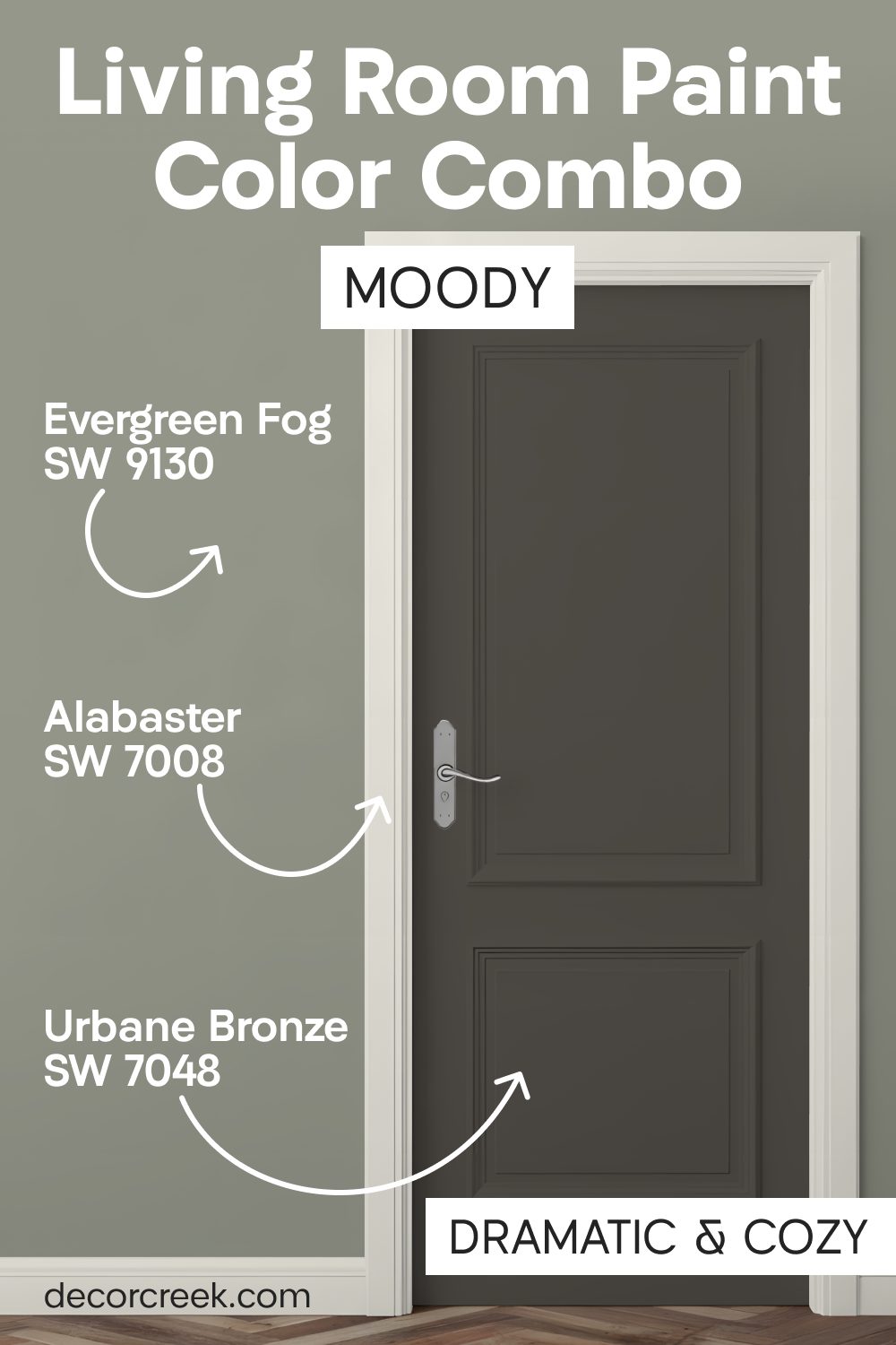 Evergreen Fog SW 9130 + Urbane Bronze SW 7048 + Alabaster SW 7008