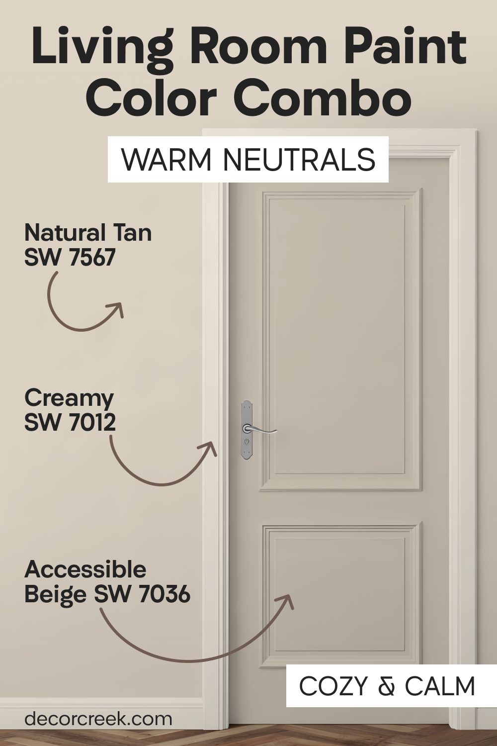 Natural Tan SW 7567 + Accessible Beige SW 7036 + Creamy SW 7012