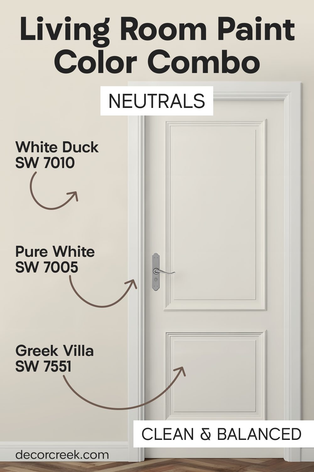 White Duck SW 7010 + Greek Villa SW 7551 + Pure White SW 7005