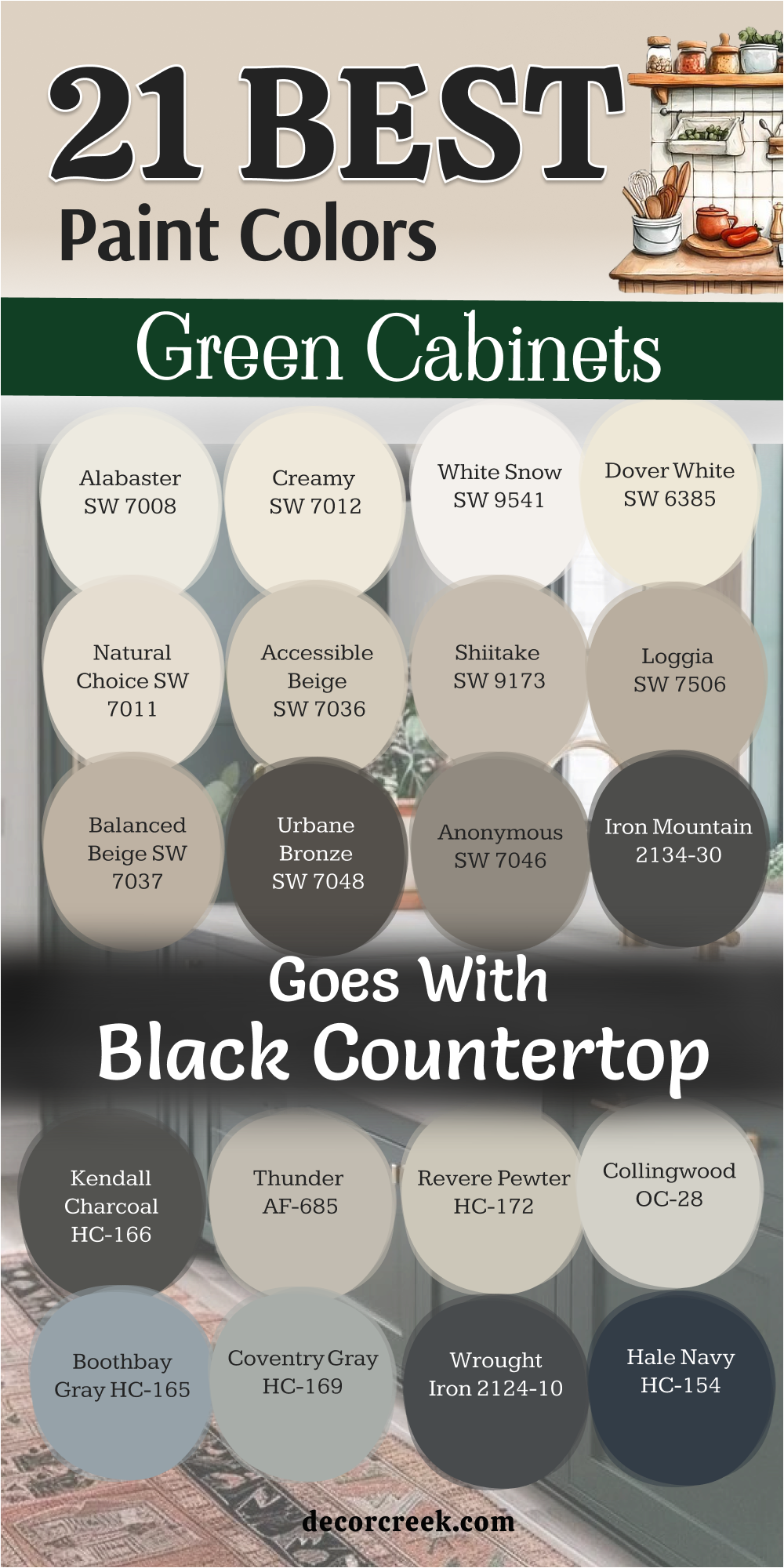 21 best paint colors for the green cabinets that goes with black countertop
