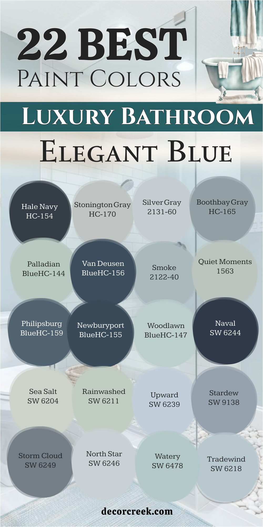 22 paint colors for the Luxury bathroom in elegant blue