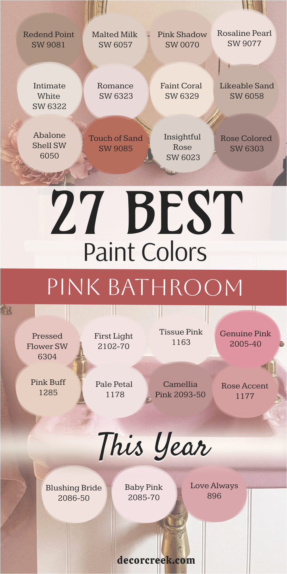 27 best paint colors for the Pink bathroom this year