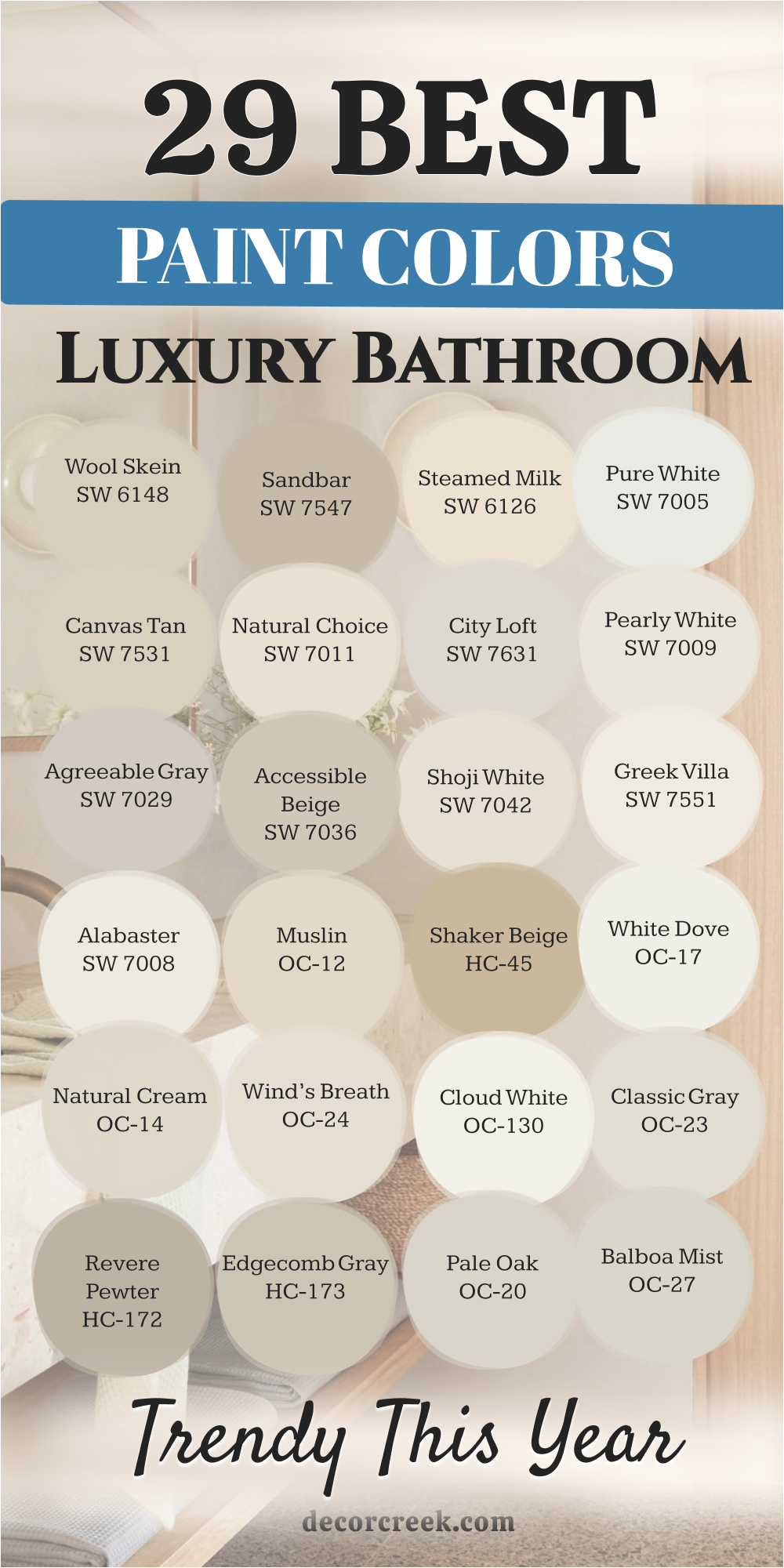 29 paint colors for the Luxury bathroom trendy this year