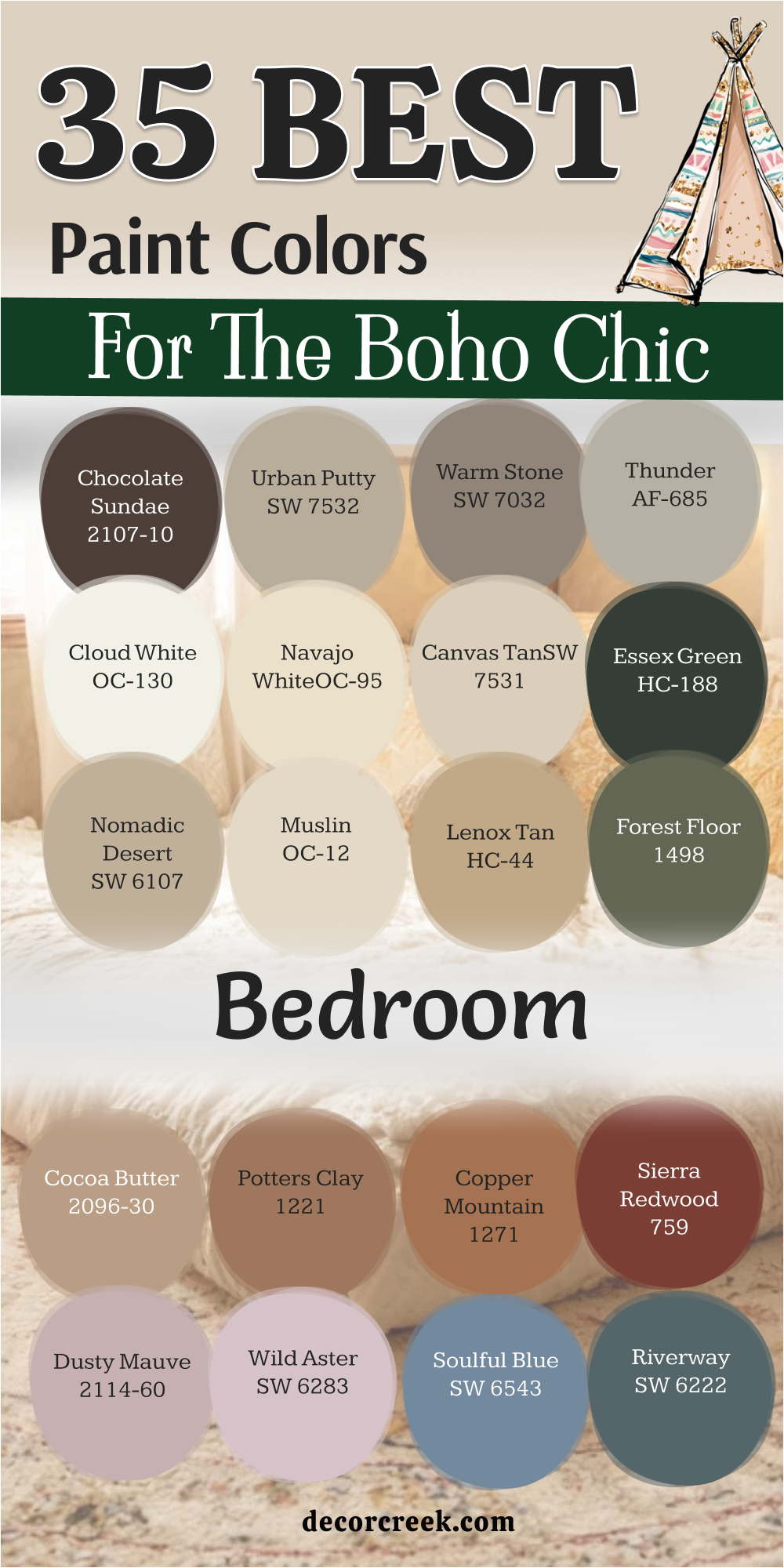 35 best paint colors for the boho chic bedroom