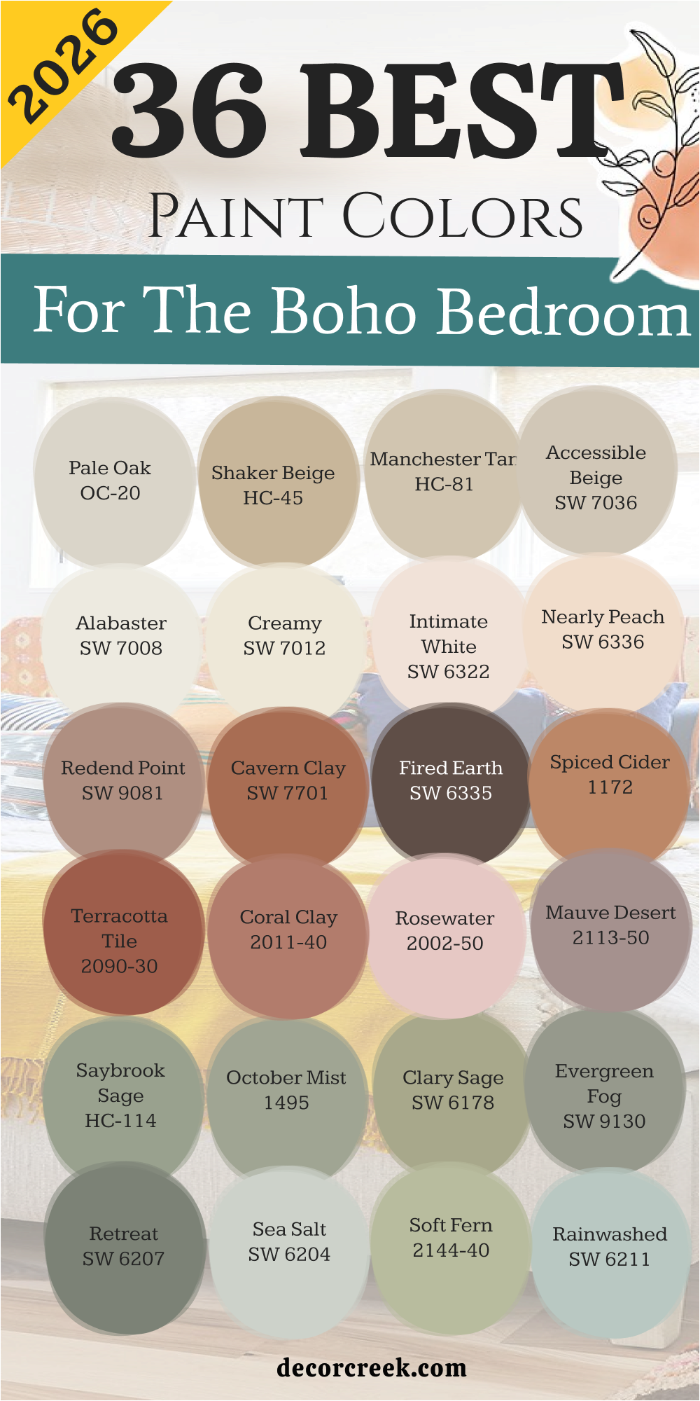 36 best paint colors for the boho bedroom in 2026