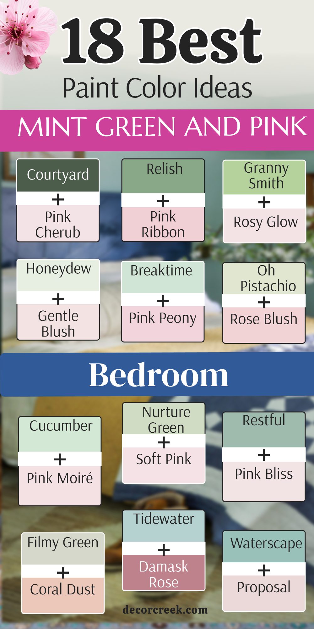 18 mint green and pink bedroom paint color ideas
