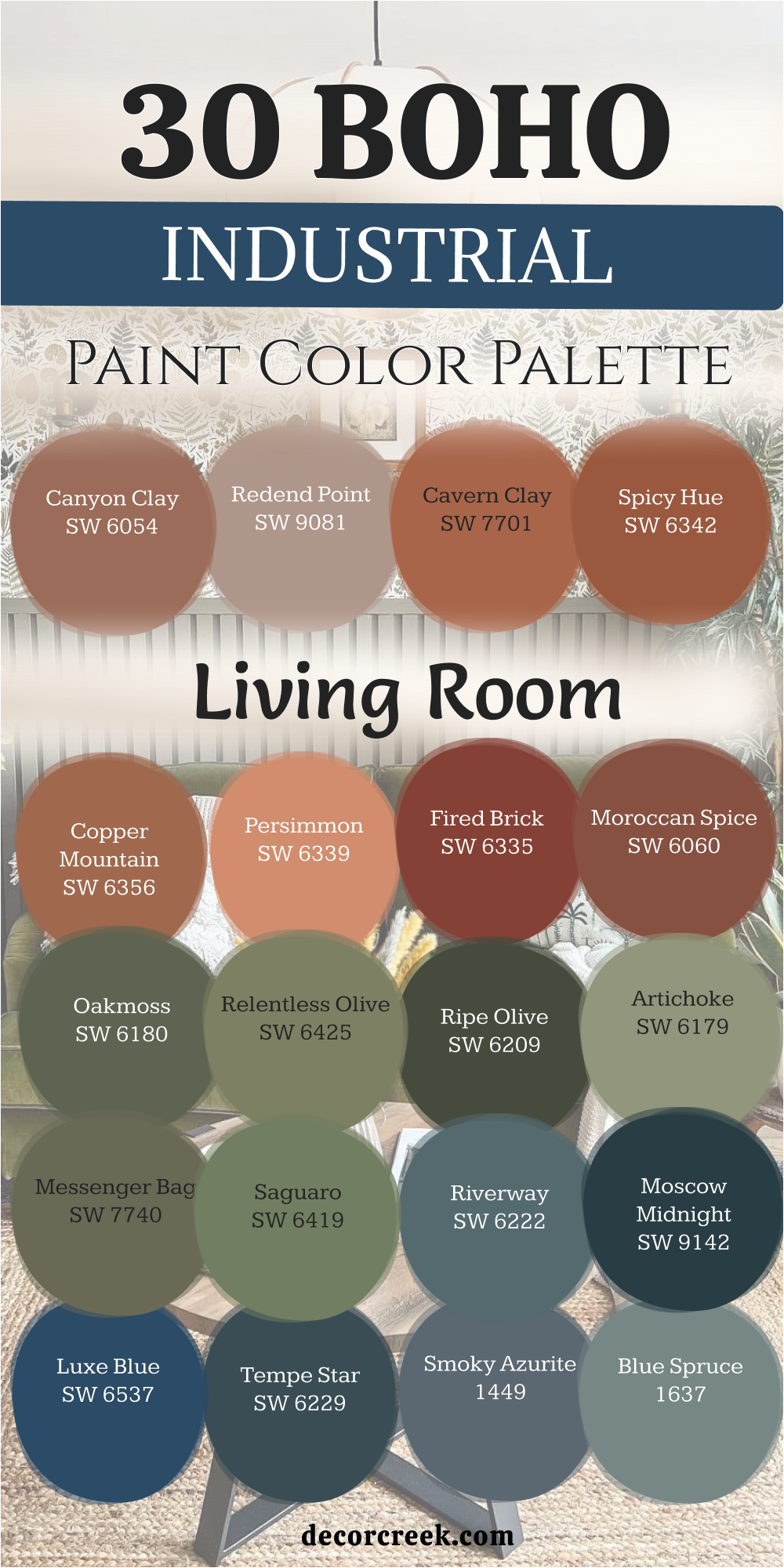 30 boho industrial living room paint color palette