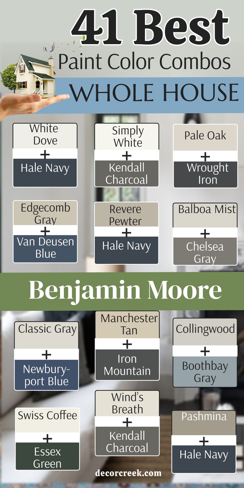 41 Paint color combos from Benjamin Moore for the Whole House