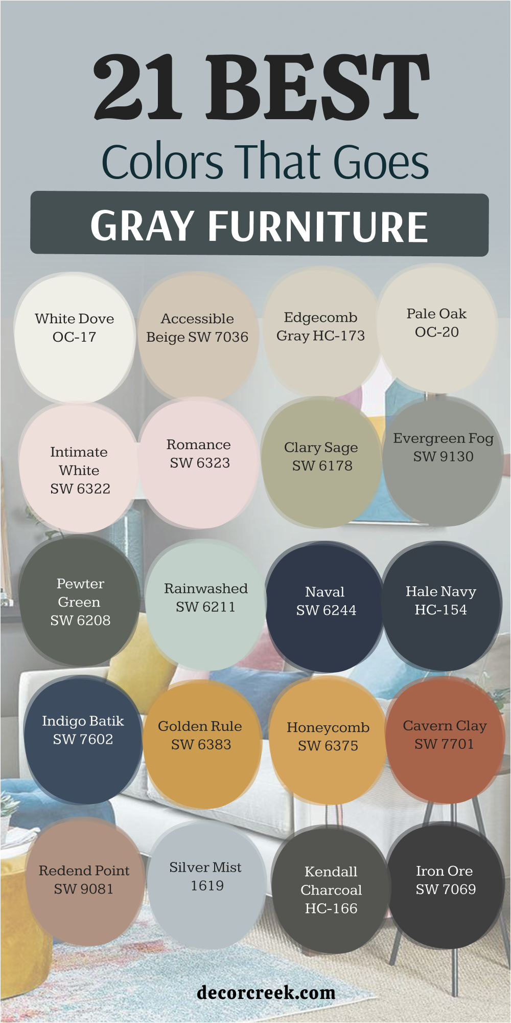 21 colors that goes with gray furniture