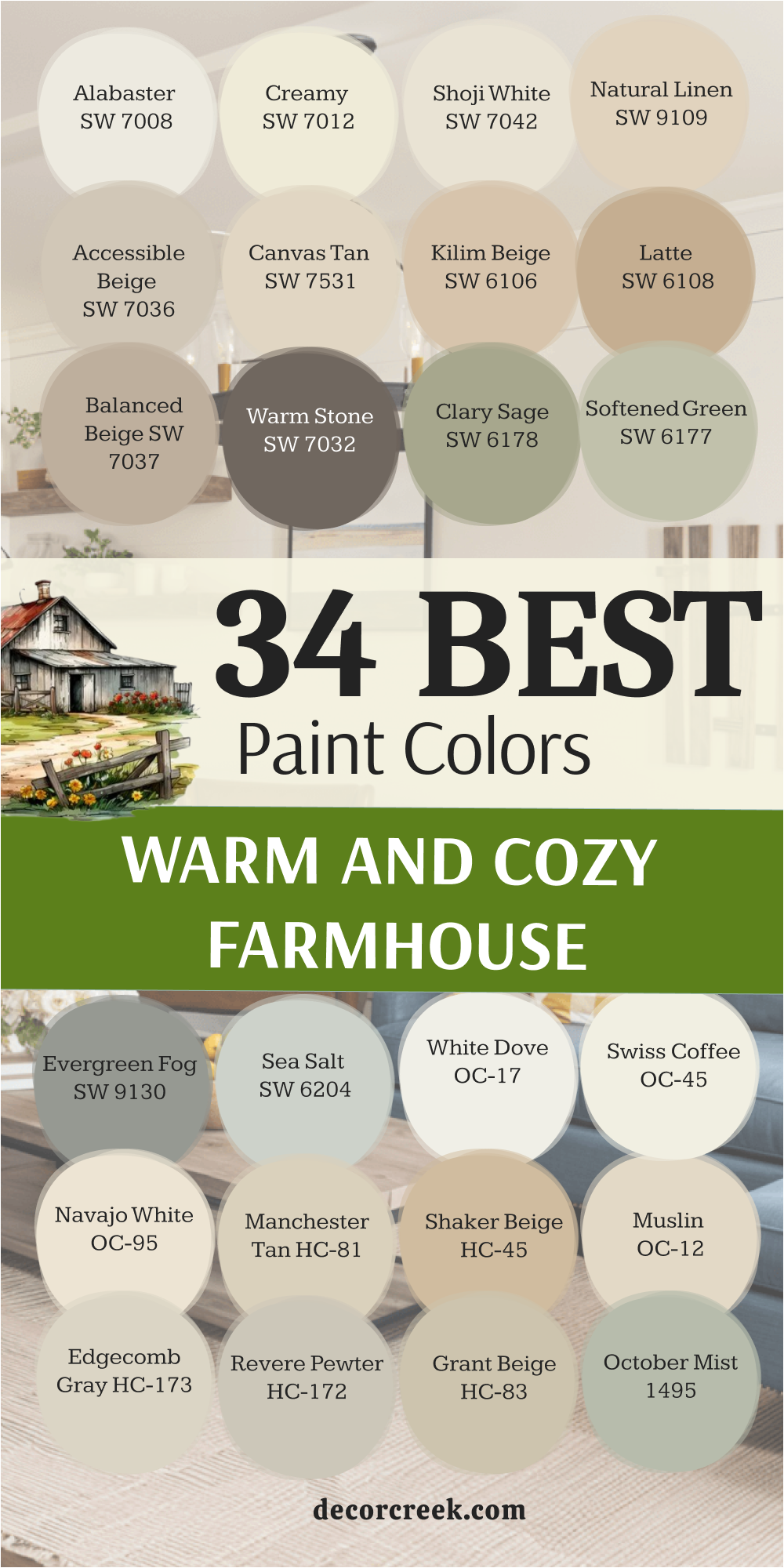 34 Warm and cozy farmhouse paint colors