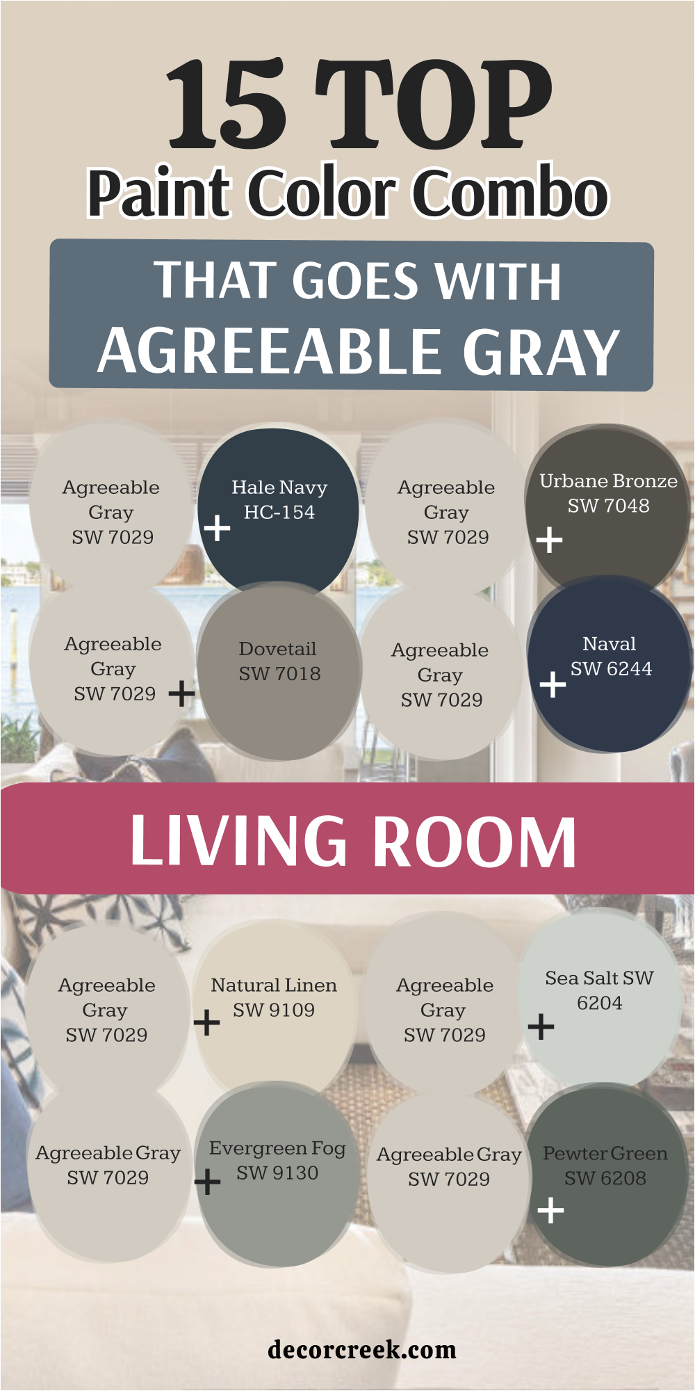 15 top color combo that goes with agreeable gray living room