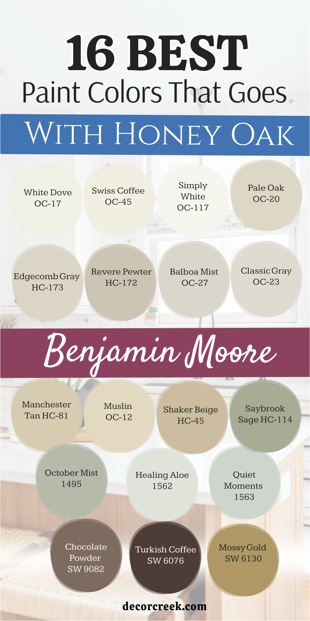 16 paint colors that goes with honey oak from benjamin moore