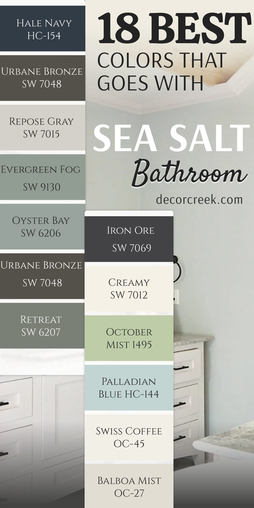 18 best colors that goes with sea salt for the bathroom
