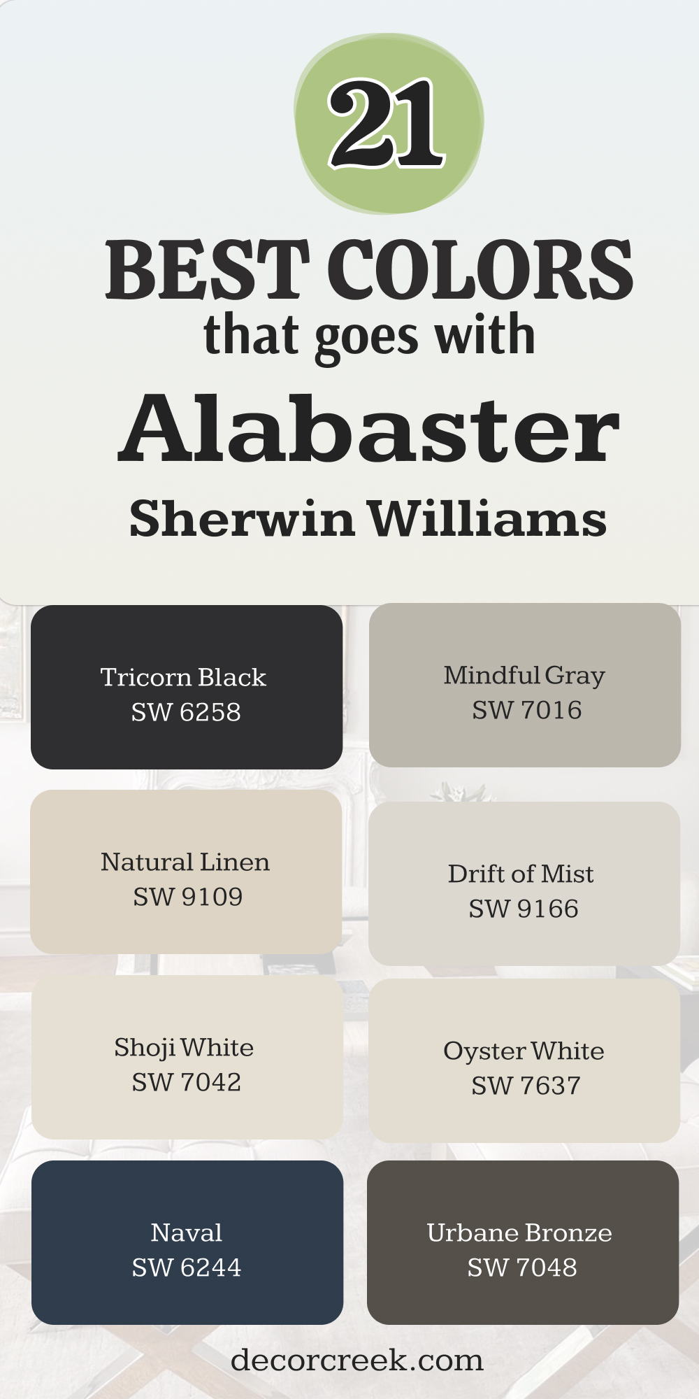 21 best colors that goes with alabaster by sherwin williams