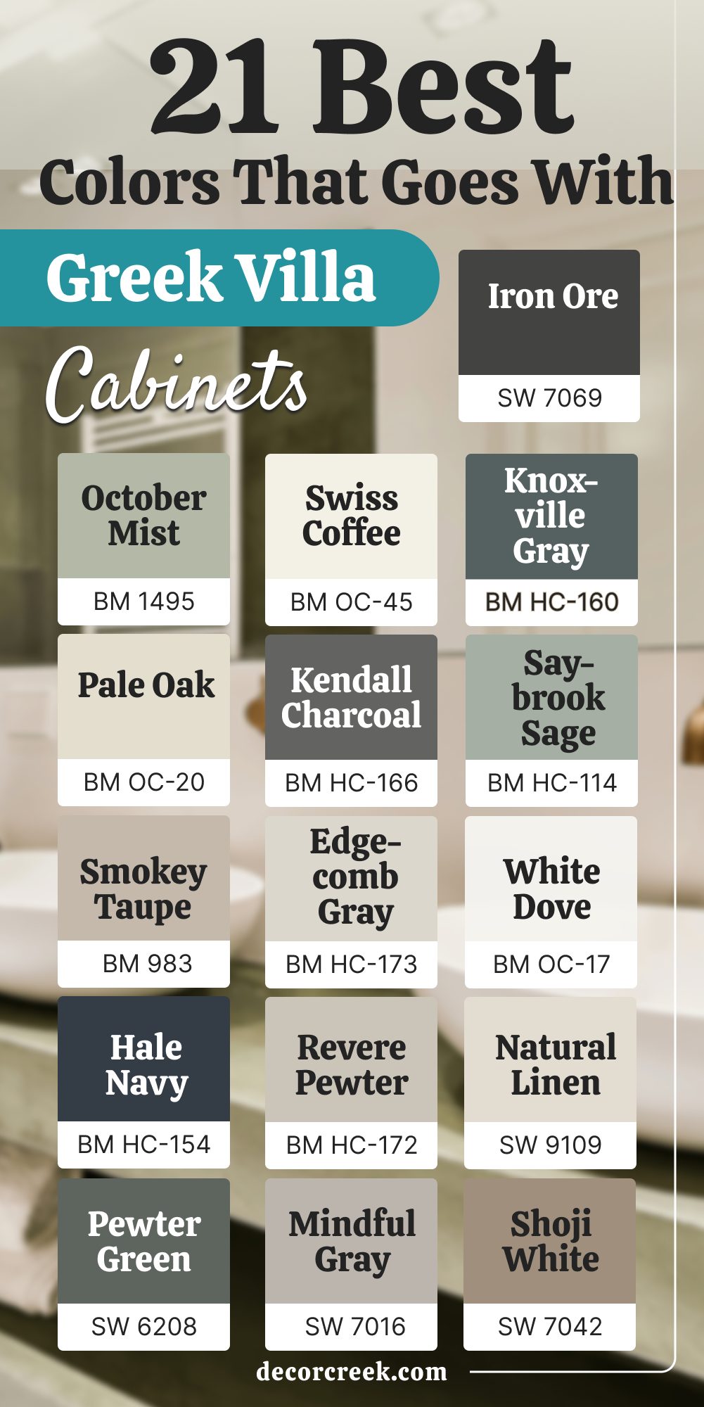 21 best colors that goes with greek villa for the cabinets