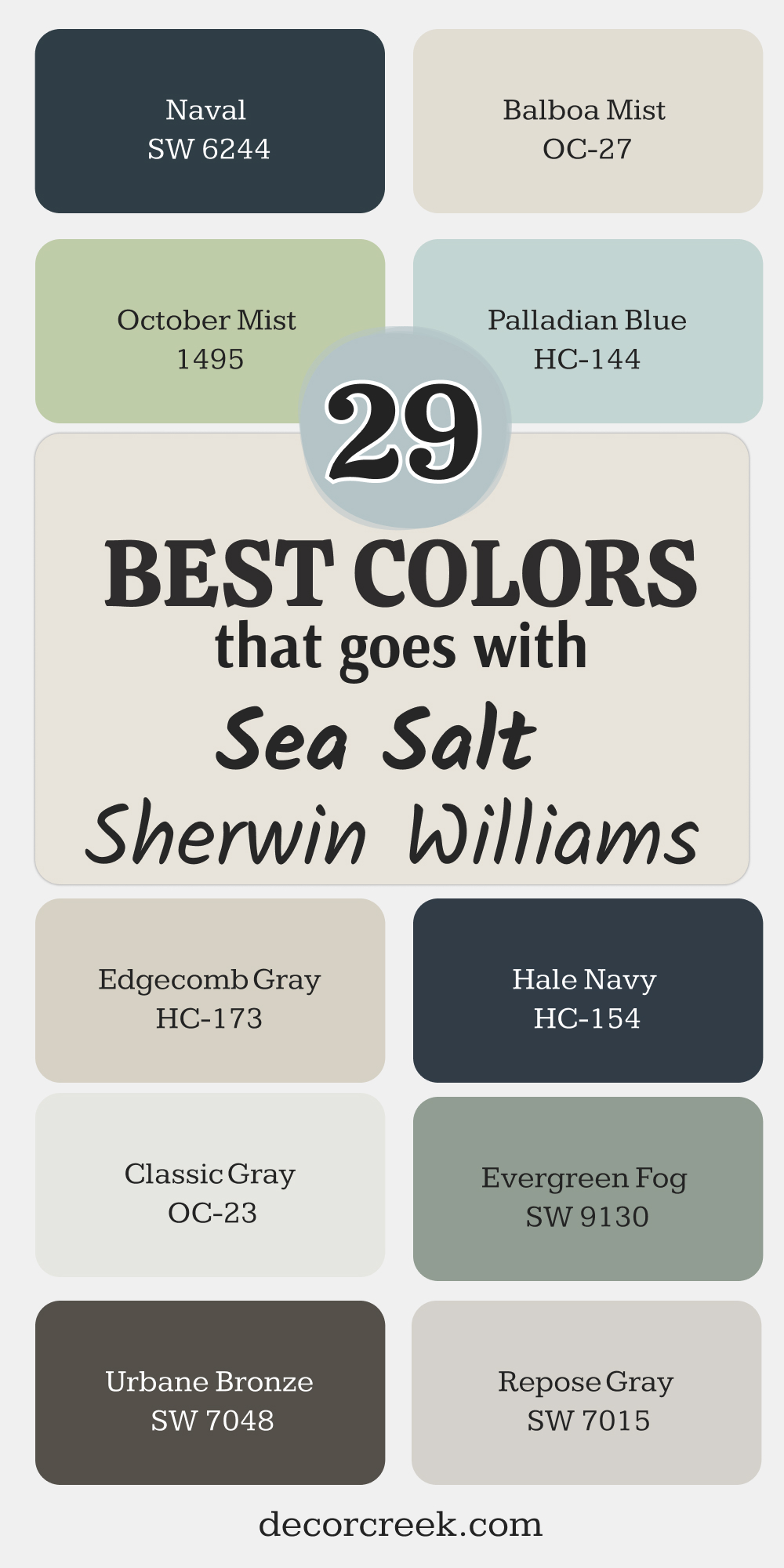 29 best colors that goes with sea salt by sherwin williams