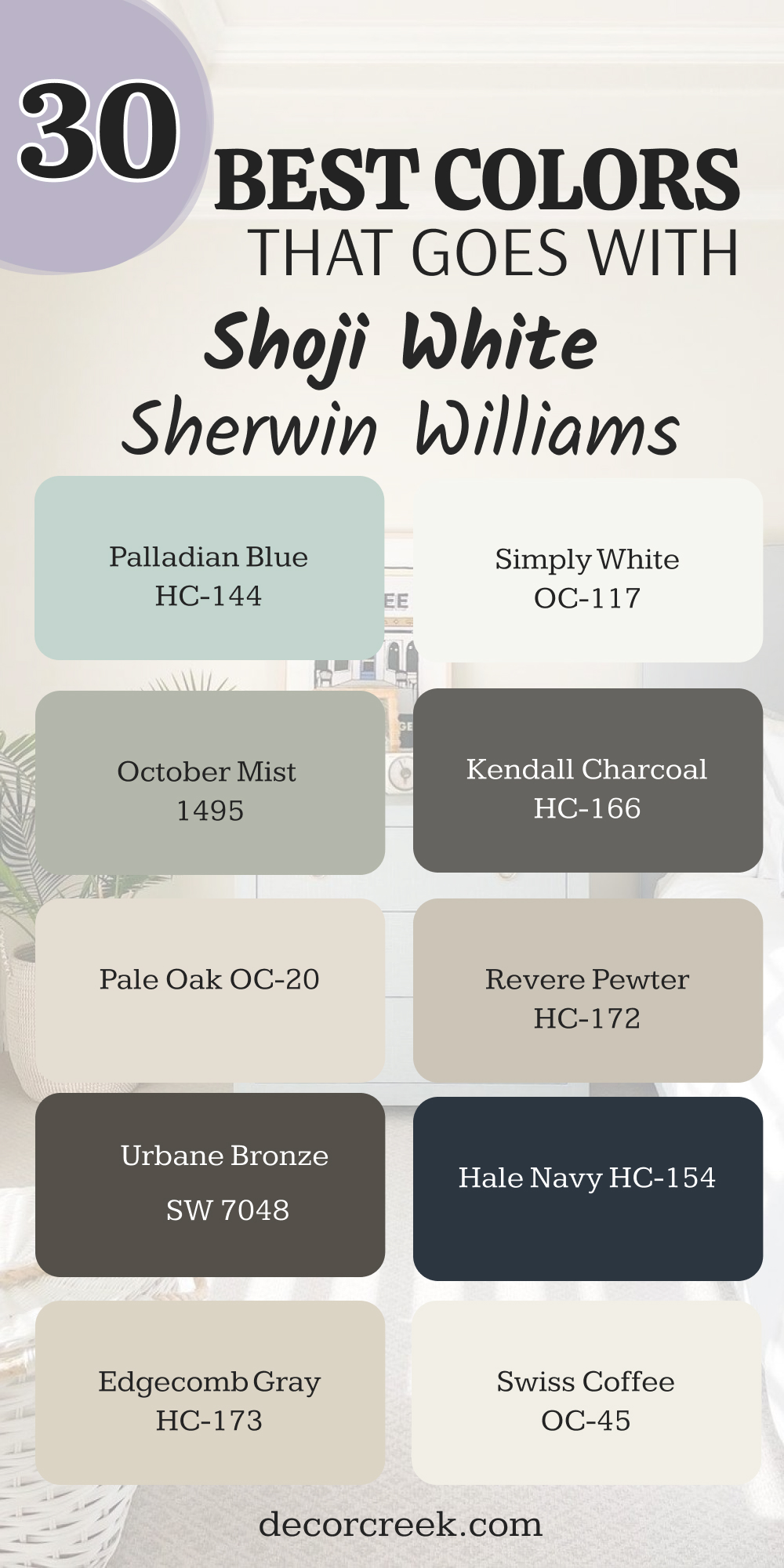 30 best colors that goes with shoji white by sherwin williams