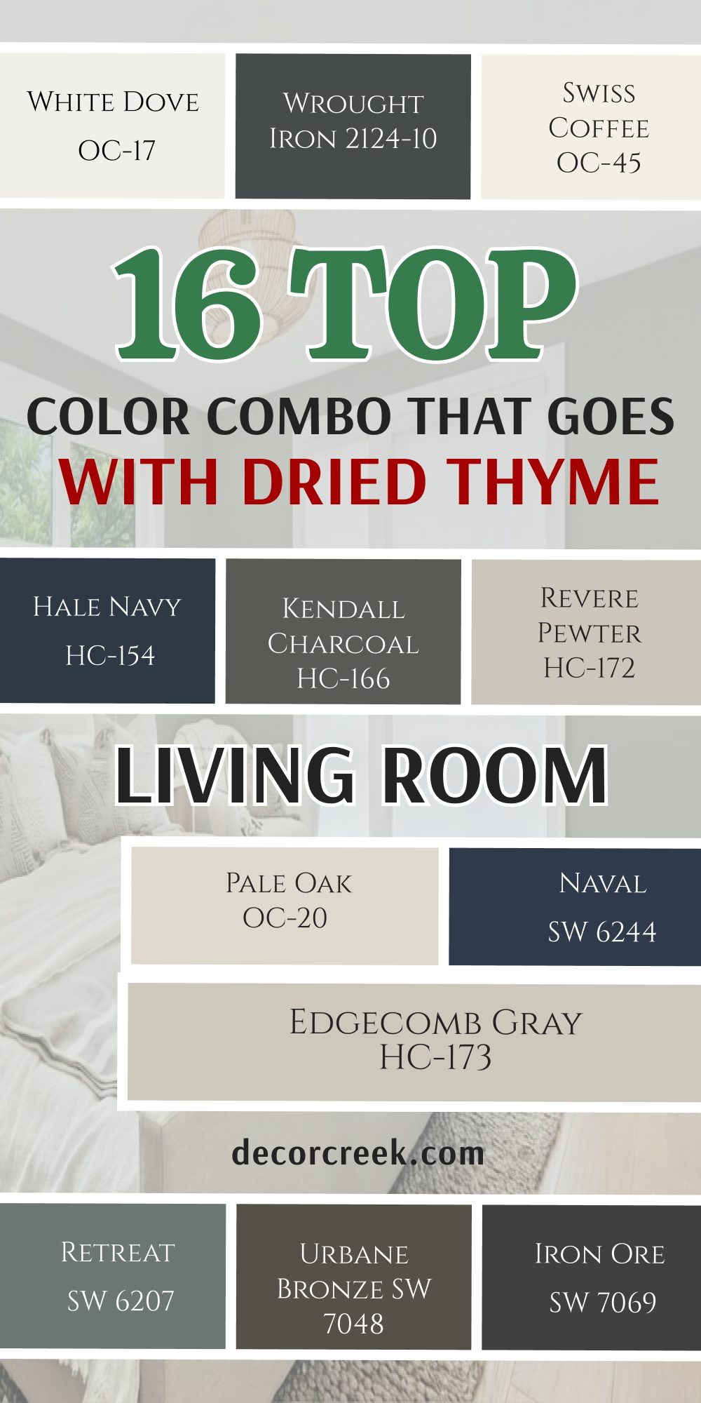 16 top color combo that goes with dried thyme living room